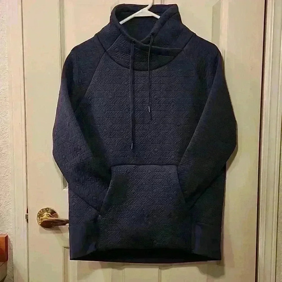 Athleta Jacquard Elevation Quilted Pullover Funnel Neck Size S small navy blue - Picture 1 of 7